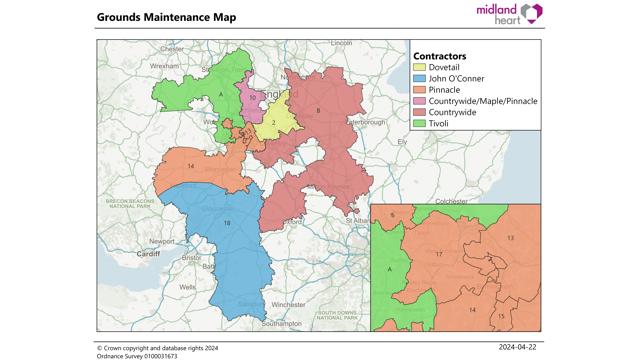 Grounds maintenance map showing which contractor covers which area
