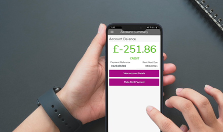 A tenant checking their account balance on the app