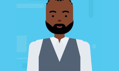 Vector Illustration Of A Person With A Beard, Wearing A Formal Vest And Tie, Set Against A Blue Background