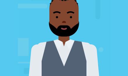 Vector Illustration Of A Person With A Beard, Wearing A Formal Vest And Tie, Set Against A Blue Background