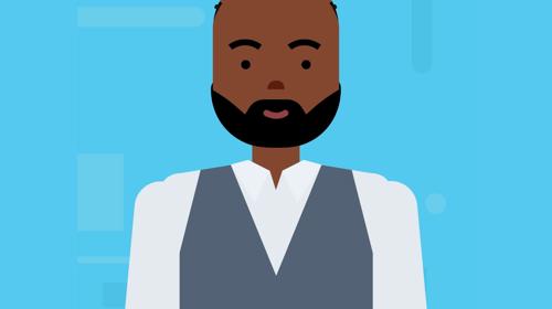 Vector Illustration Of A Person With A Beard, Wearing A Formal Vest And Tie, Set Against A Blue Background