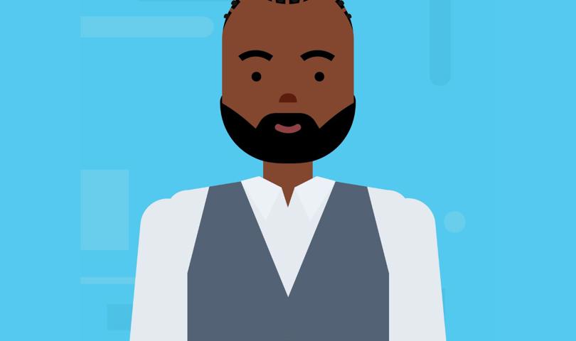Vector Illustration Of A Person With A Beard, Wearing A Formal Vest And Tie, Set Against A Blue Background