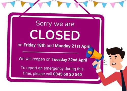 A graphic featuring a person with a megaphone announcing a closure sign.