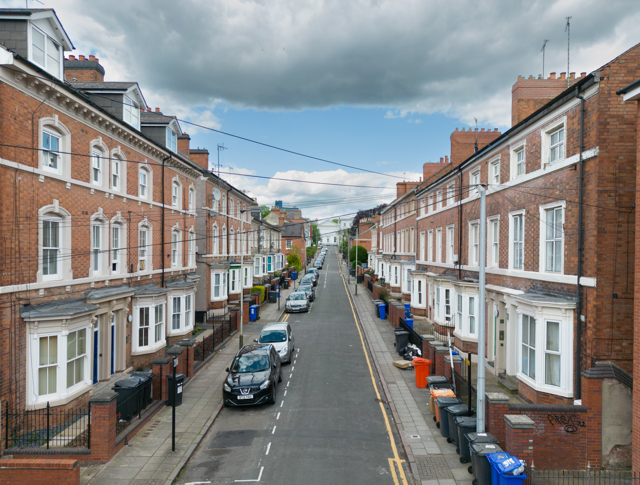A central look down a road with houses on either side