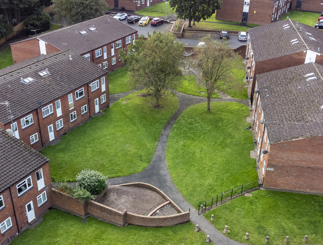 An aerial drone shot of Hailes Park