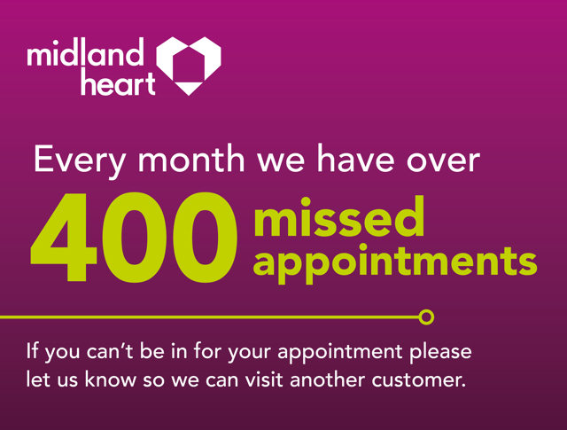 A banner that says, "Every month we have over 400 missed appointments"