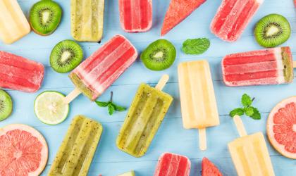 Healthy Whole Fruit Popsicles With Berries Kiwi Watermelon Cantaloupe Wooden Vintage Table (1)