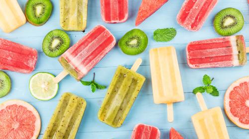 Healthy Whole Fruit Popsicles With Berries Kiwi Watermelon Cantaloupe Wooden Vintage Table (1)