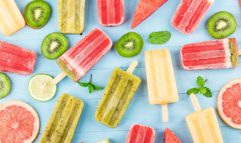 Healthy Whole Fruit Popsicles With Berries Kiwi Watermelon Cantaloupe Wooden Vintage Table (1)