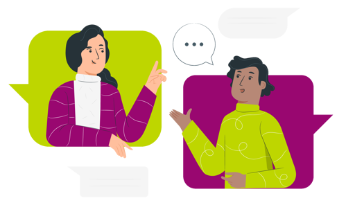 2 cartoon characters in speech bubbles speaking to each other