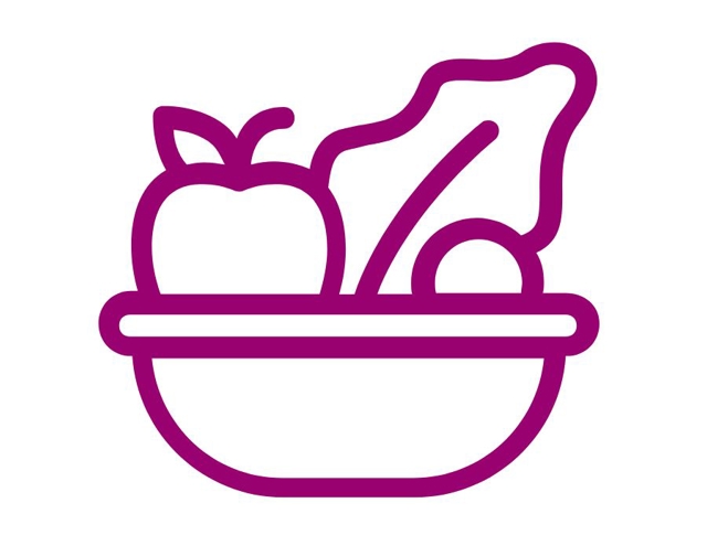 A graphic icon of a fruit and vegetable bowl